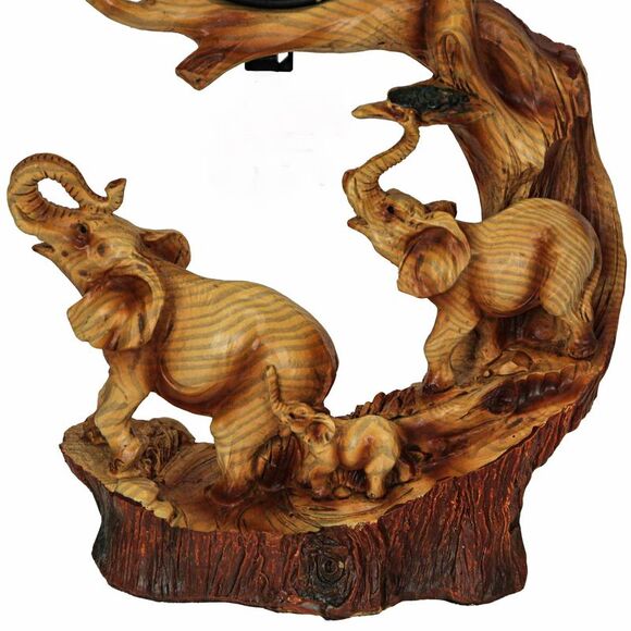 Elephant Family Safari Carved Wood Look Clock Figurine - Picture 2 of 2